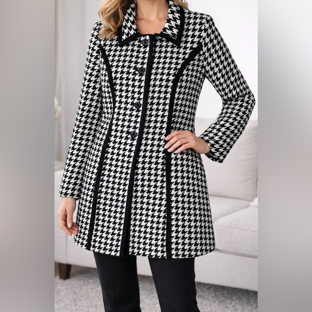 Isabella Black White Houndstooth Tailored Coat Size 14
